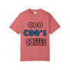 “Watermelon pink Coo Coo’s Coffee Logo Tee – loud and proud coffee shirt with bold logo print, unisex coffee fashion.”