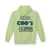 Coo Coo’s Coffee Hoodie in Pistachio with bold logo back print, soft fleece streetwear for coffee enthusiasts.