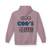 Coo Coo’s Coffee Hoodie in Paragon blue with bold logo back print, stylish unisex hoodie for coffee culture fans.