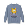 Stone blue Stressed Kitty sweatshirt – retro cartoon cat with text “My Last Nerve Just Quit,” casual coffee lifestyle apparel.