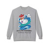 "Sport Grey Poultry-Powered Coffee-Fueled Sweatshirt – Cluck Yeah Edition by Coo Coo’s Coffee. Funny surf chicken sweater with coffee-powered energy."