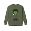 “I’m Not Brewed for This – Frazzled Gecko Sweatshirt in Military Green by Coo Coo’s Coffee. Earthy green pullover with Bert the frazzled gecko, a bold coffee lover’s sweatshirt with playful energy.”