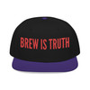 Black/Purple/Black Snapback Hat – Brew Is Truth embroidery in bold red on a black crown with deep purple visor, streetwear snapback by Coo Coo’s Coffee.