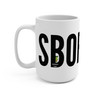 Closeup of SBOF large-letter coffee mug by Coo Coo’s Coffee showing minimalist design
