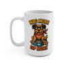 Front view of Wag More Sip More dog lover mug with happy dog illustration and coffee bowl