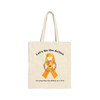 Let’s Be the Action – Jaxen Gold Ribbon canvas tote — bravery-bead wreath and gold ribbon graphic — 15×16 inch — Coo Coo’s Coffee