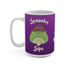 Spooky Sips Boo Crew mug back with small ghost illustration and SBOF lettering on purple background