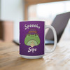 Spooky Sips Halloween mug on a wooden desk next to a laptop, ready for cozy coffee time