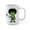 White 15 oz ceramic mug with sleepy green character in flip-flops and text ‘I’m not Brewed For this’
