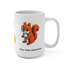 Pixel-style squirrel character on a white mug with the words ‘More Than Awareness.’ underneath.