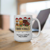 Bark the Halls holiday dog lover mug from Coo Coo’s Coffee on a wooden table in a cozy workspace