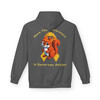 Charcoal hoodie back view with pixel-style squirrel graphic and text ‘More Than Awareness — It Deserves Action