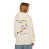 Back view of cream bravery bead hoodie featuring heart outline and bead strand.