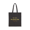 Black cotton tote bag with For Jaxen For Every Kid message and colorful bead wave, back view