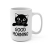 Good Morning cute kitty coffee mug – 15oz ceramic cat lover mug