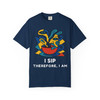 I Sip, Therefore I Am coffee art t-shirt on navy – Coo Coo’s Coffee