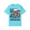 Jax Beach Surf Skull graphic tee in bright aqua color by Coo Coo’s Coffee