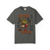 Awaken Your Soul tee - Bert the gecko with pour-over coffee surrounded by Japanese kanji for life coffee and passion with coffee cherries - front print on white ring-spun cotton by Coo Coos Coffee Florida Brew Crew