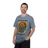 The Bark Side of the Morning tee - sleepy dog in pajamas rubbing eyes and holding coffee mug - front print on moss green ring-spun cotton by Coo Coos Coffee Florida Brew Crew