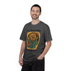 The Bark Side of the Morning tee - sleepy dog in pajamas rubbing eyes and holding coffee mug - front print on moss green ring-spun cotton by Coo Coos Coffee Florida Brew Crew