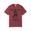 Brew or Treat Fill My Cup Halloween tee - vampire Bert the gecko in cape and sunglasses holding pumpkin bucket - front print on burnt orange ring-spun cotton by Coo Coos Coffee Florida Brew Crew