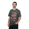 Petals and Pour Overs tee - pink rose with flowing script typography on cream ring-spun cotton by Coo Coos Coffee Florida Brew Crew
