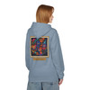 Wake the Art Up Hoodie | Street Art Coffee Fleece Pullover | Bold Graphic Back Print, stone blue female