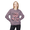 Petals and Pour Overs crewneck sweatshirt - soft pink rose illustration with flowing script typography - floral coffee fleece by Coo Coos Coffee Florida Brew Crew