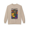 Built to Brew Coffee Made Me crewneck sweatshirt - cubist style portrait holding golden coffee cup in bold colors - art lover coffee fleece by Coo Coos Coffee