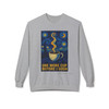 One More Cup Before I Gogh crewneck sweatshirt - Starry Night inspired coffee cup with swirling steam and crescent moon - art lover coffee fleece by Coo Coos Coffee