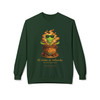 El Alma Se Infunde crewneck in forest green - cafe de olla Bert with golden steam and marigolds - Steeping the Soul Coo Coos Coffee