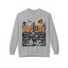 Boo Life Halloween crewneck in grey - spooky haunted house scene with pumpkins bats and Bert - Coo Coos Coffee seasonal
