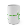 Vitals Checked nurse mug side angle showing green EKG heartbeat line wrapping around 15oz ceramic mug - Coo Coos Coffee