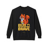Build Brave childhood cancer awareness crewneck sweatshirt in black with Lego-style squirrel and gold block letters - CooCooCares collection