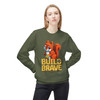 Build Brave CooCooCares crewneck sweatshirt flat lay - childhood cancer awareness fleece sweatshirt by Coo Coos Coffee- Military Green