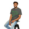 誤差 404 Coffee Not Found Japanese tee — front shows large kanji error message in terminal green declaring "Error 404: Coffee not found, restarting brew, please wait" with brew. command embedded in Japanese; back features Computer Bert at his laptop — Coo Coo's Coffee Tech Error 404 collection two-sided DTG tee on dark cotton. Pepper male model sitting front