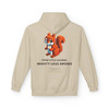 Our block-built squirrel — brave, small, and unmistakably himself — holds his gold ribbon beneath the line we believe in: from little acorns, mighty love grows.  $7 from every hoodie goes to help families facing childhood cancer. hoodie sands