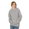 Our block-built squirrel — brave, small, and unmistakably himself — holds his gold ribbon beneath the line we believe in: from little acorns, mighty love grows.  $7 from every hoodie goes to help families facing childhood cancer. hoodie cement front female