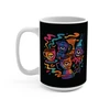 A crew of sleepy brew gear in bold street-art color, wrapped around a full 15oz mug — the painting on one side, its gold museum placard on the other. Made for black. Left handle.