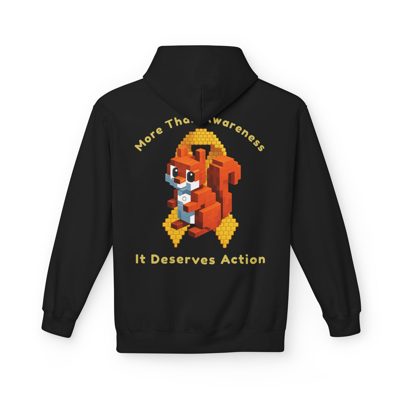 Black hoodie front view with small chest print ‘For Every Kid.