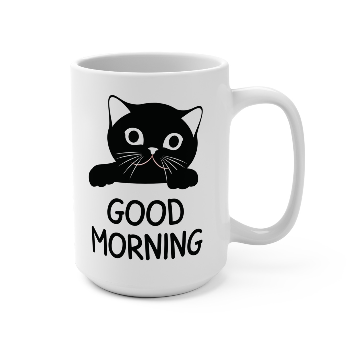 Good Morning cute kitty coffee mug – 15oz ceramic cat lover mug