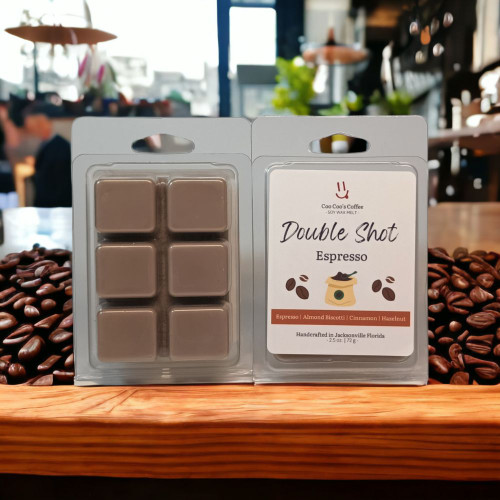Double Shot Espresso Wax Melt
Coffee shop, table and coffee beans