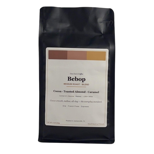 Bebop Blend Medium Roast Coffee – Cocoa & Smoke, 120oz black bag