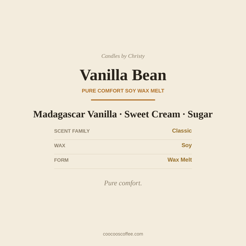 Vanilla Bean soy wax melt, cream label