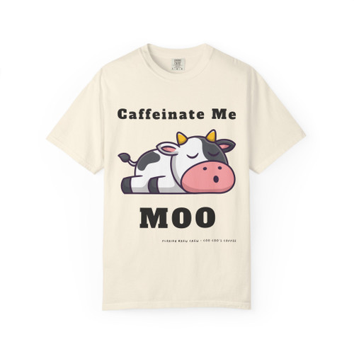 Caffeinate Me, Moo – Funny Cow Coffee Tee
