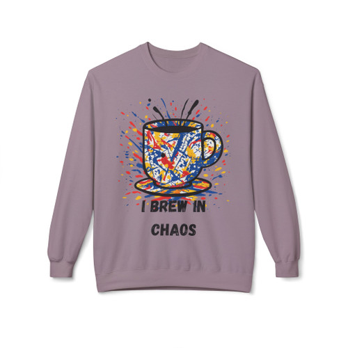 Paragon sweatshirt with colorful abstract coffee mug and splatter art – Brew in Chaos by Coo Coo’s Coffee