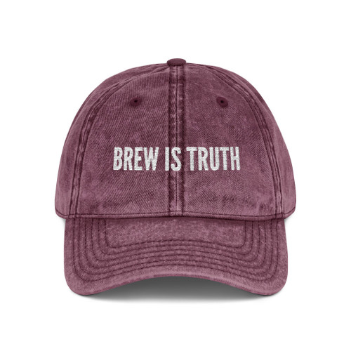 vintage maroon dad hat with embroidered "brew is truth" quote – coo coo's coffee