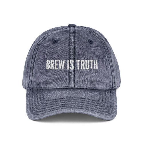 Brew Is Truth washed denim blue dad hat with Brew Is Truth embroidery