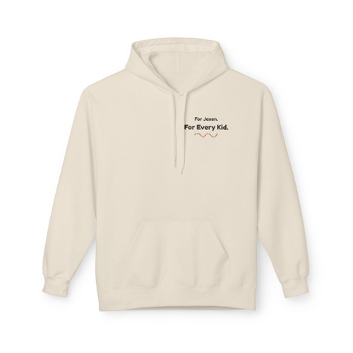 For Jaxen. For Every Kid. bravery bead text on front of cream unisex fleece hoodie.