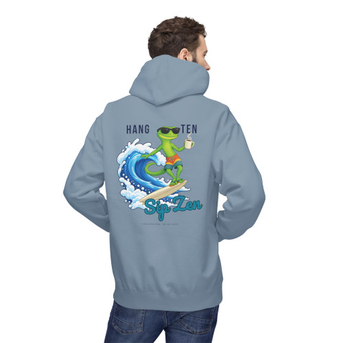 Bert Surfboard and Coffee Hoodie | Surf Gecko Fleece Pullover | Florida Brew Crew Gift